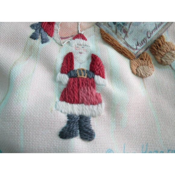 Vintage Embroidered Finished Christmas Stocking Girl Doll Teddy Bear Santa GUC - Picture 5 of 16